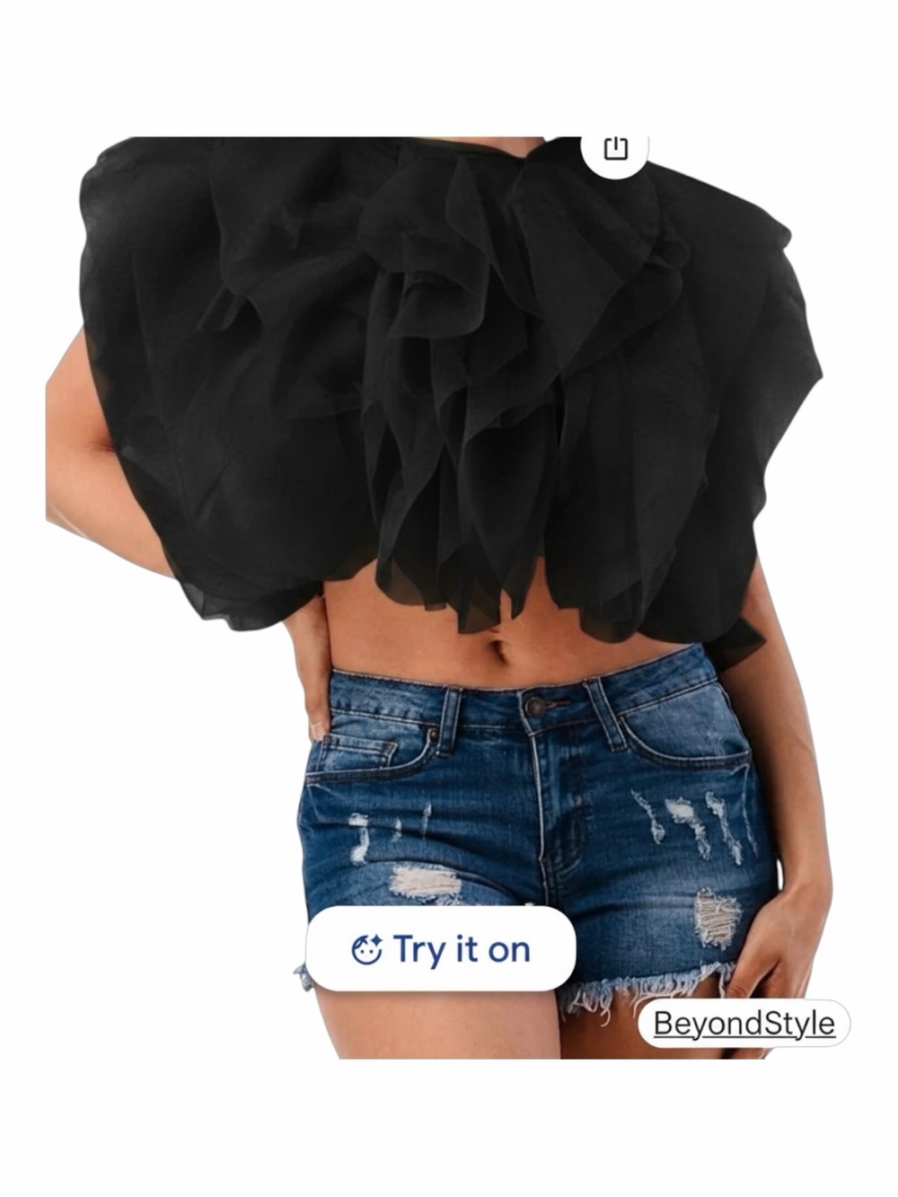 Love Highlight Black Ruffled Crop Top